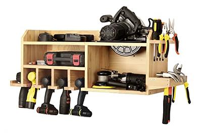 VEVOR Power Tool Organizer, Wall Mounted Drill Holder, 5 Drill Hanging  Slots Drill Charging Station, 2-Shelf Cordless Drill Storage, Polished  Plywood