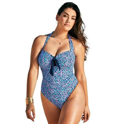 Swimsuits For All Women's Plus Size Macrame Underwire One Piece Swimsuit 10  Purple Pink 