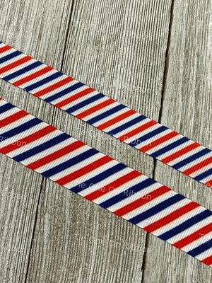 Patriotic stripe ribbon red, white and blue printed on 7/8 satin