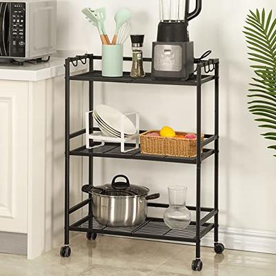 SONGMICS 3-Tier Metal Storage Rack with Wheels, Mesh Shelving Unit with x Side Frames, 23.6-inch Width, for Entryway, Kitchen, Living Room, Bathroom