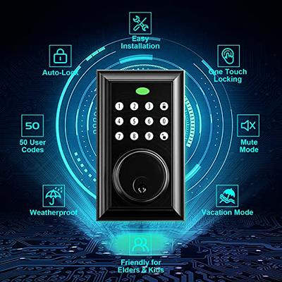 NeuType Keypad Deadbolt Electronic Keyless Double Door Lock Set with  Handle, Door Handle Sets, Auto Lock, 1-Touch Locking, 50 User Codes, Easy  to