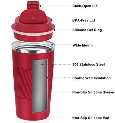 Coffee Mug to Go Stainless Steel Thermos Thermal Mug Double Wall Insulated Coffee Cup with Leak-Proof Lid, Reusable,Red