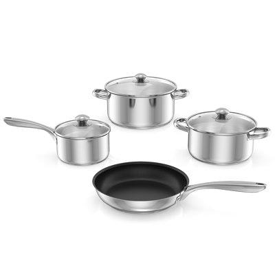 DUXTOP Duxtop 7PC Stainless Steel Ceramic Coated Nonstick Pans Set,  Induction Frying Pans, Non-stick Saute Pan with Lid