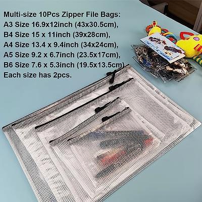 AUSTARK 10Pcs Zipper File Bags Plastic Mesh Zipper Pouch Waterproof  Document Bags Board Games Storage Bags for Office Home Travel (A5 Size