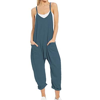 Loose Side Pocket Sleeveless Denim Jumpsuits, Casual Adjustable Shoulder  Strap Denim Suspenders Trousers, Women's Denim Jeans & Clothing