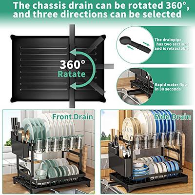 2 Tier Large Dish Drying Rack Drainboard Set for Kitchen Counter, Untyo  Stainless Steel Dish Drainer Rack with Drainer Board with Utensil & Cup  Holder