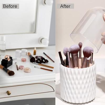 Makeup Brush Holder 360-degree Rotating Dustproof Makeup Brush Organizer  Pen Holder Cosmetic Brush Storage Box, Clear Acrylic Brush Holder 