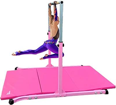 Athletic Bar Expandable Gymnastics Kip Bar for Kids with 6’x4’ Gymnastics  Mat and Cushioned Handrail, Height Adjustable 3 to 5 FT Horizontal Bar