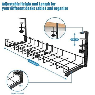 No Drilling Extendable Under Desk Cable Management Metal Cable Tray Under  Desk with Clamp Retractable Power Strip Cord Holder