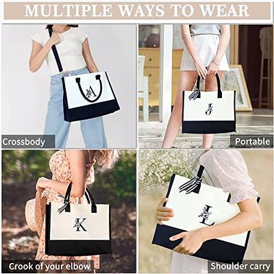 TOPDesign Embroidery Initial Canvas Tote Bag, Personalized Present