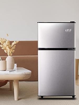 DEMULLER Mini Fridge Dual Door Refrigerator with Freezer, 3.5 Cu.Ft Compact  Refrigerator with Handle, Adjustable Temperature & Removable Glass