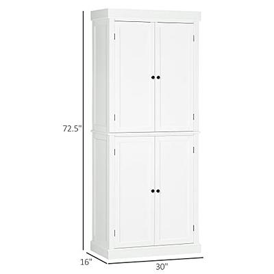 HOMCOM Freestanding Modern 4 Door Kitchen Pantry, Storage Cabinet Organizer with 6-Tier Shelves, and 4 Adjustable Shelves - White