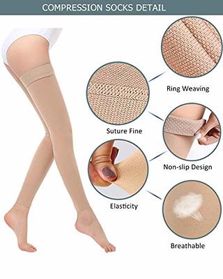 Thigh High Compression Stocking Footless - Pair, Thigh-Hi Leg Compression  Sleeves Unisex, 20-30mmHg Gradient Compression with Silicone Band, Opaque