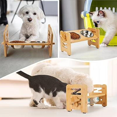 Raised Dog Bowls Stand for Small to Medium Dogs, Bamboo Elevated