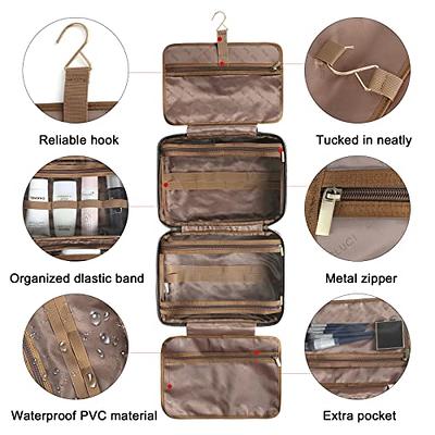 CLUCI Toiletry Bag for women / men Leather Travel Bag Water-resistant Large  Makeup Cosmetic Bag Travel Organizer for Accessories with Hanging Hook