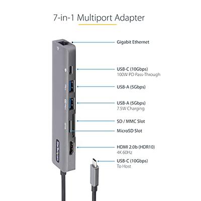 USB C Multiport Adapter - USB-C to 4K 60Hz HDMI 2.0, 100W Power Delivery  Pass-Through Charging, 3-Port USB 3.0 Hub, Audio - USB-C Mini Dock -  Portable