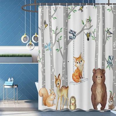 Grtuspr Cute Kids Shower Curtain, Rustic Vintage Woodland Shower