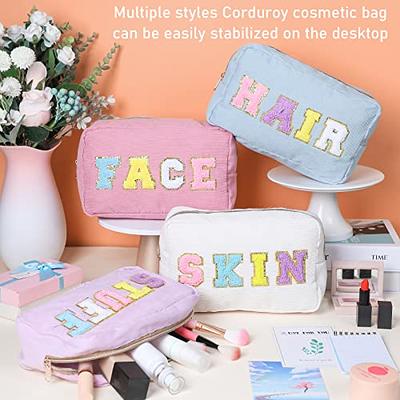 4 Pcs Corduroy Makeup Cosmetic Bags Chenille Letter Patch Cosmetic