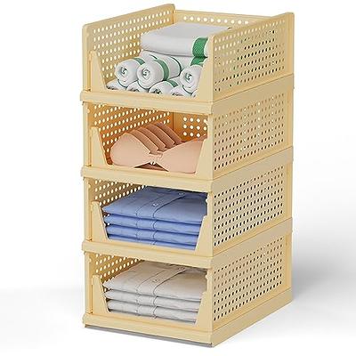 Hossejoy Set of 4 Stackable Wardrobe Storage Box, Plastic Drawer Organizer,  Foldable Clothes Shelf Baskets, Folding Containers Bins Cubes, Perfect for