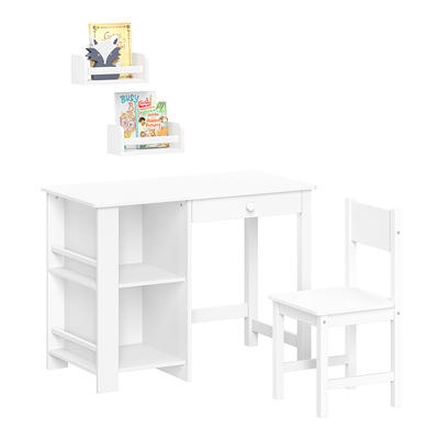 Costway Kids Desk & Chair Set Study Writing Desk w/ Hutch & Bookshelves  White 