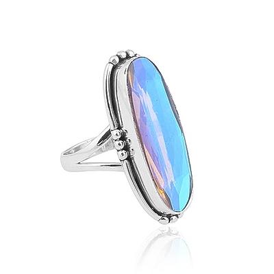  Angel Aura Quartz Gemstone Ring Oval Shape Handmade Ring 925  Sterling Silver Delicate Elegant Ring For Women Engagement Valentine Rings  Multicolor Stone Bohemian Jewelry Unique Gifts For Her By NKG 