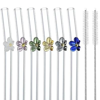 Flower Glass Straw with Brush Colored Creative Flower Straw Glass Reusable  Drinking Straws Bent Curved Straw Tea Coffee Juice