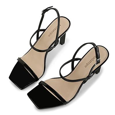  Leevar Square Toe Heels Sandals - Black Heels Chunky Two Strap  Low Heels for Women Leather Mule Sandals Slip On Block Heels for Party  Dating Daily Standard Size 2.75 Inch