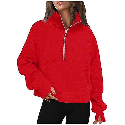 THE GYM PEOPLE Women's Hoodies Half Zip Long Sleeve Fleece Crop