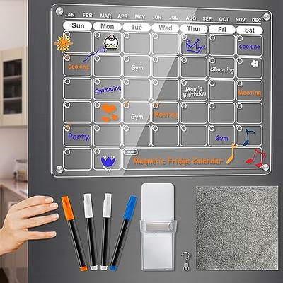 Acrylic Magnetic Calendar Board for Fridge, 16.5x12.2 Clear Dry Erase  Calendar for Refrigerator Includes 4 Dry Erase Markers Pen Holder Eraser  and