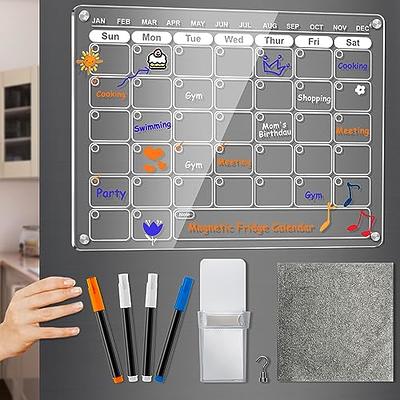 Magnetic Acrylic Calendar for Fridge - Dry Erase Board Calendar for Fridge,  Reusable Planner, Perfect Gift for Home Organization, Includes 4 Dry Erase  Markers with 4 Colors(16x12Inches)