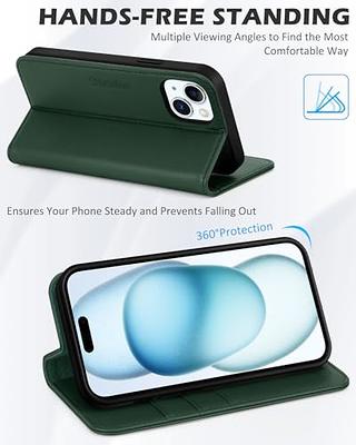 SHIELDON iPhone 13 Pro Max Wallet Case, iPhone 13 Pro Max Genuine Leather  Cover - Midnight Green