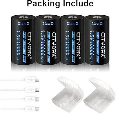 HiQuick Rechargeable D Batteries (4 Pack), 10000mAh D Cell Battery 