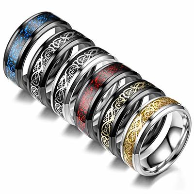 Flat Beveled Edge 6mm or 8mm Stainless Steel Band Ring in 4 Colors. Couple Ring