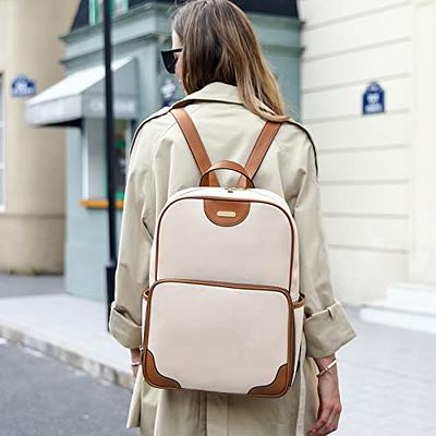  CLUCI Laptop Backpack for Women Leather 15.6 inch Computer  Backpack Travel Vintage Large Bag Beige With Brown 2 : Electronics