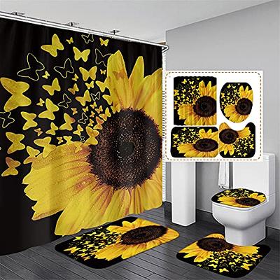 4 Pcs Shower Curtain Set with Toilet Lid Cover Mat Non-Slip Rug Bath Mat and Waterproof Shower Curtains with Hooks American Sports Football Bathroom