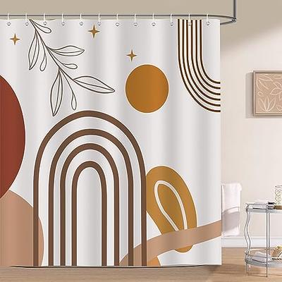 Abstract Boho Brown Leaves Stall Shower Curtain Small Bathroom Set 36Wx72H  Inch Modern Mid Century Aesthetic Minimalist Geometric Palm Plant Bath