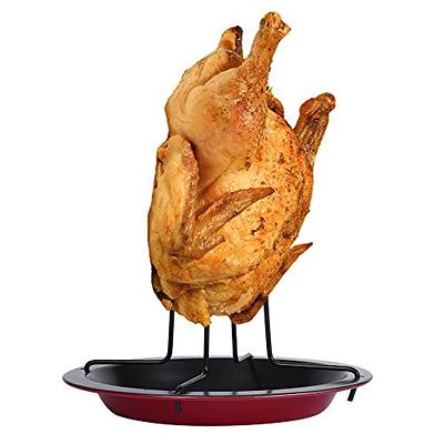 Vertical Skewer Grilling BBQ Rack Heavy Duty Roasting Drip Pan Chicken Roasting  Pan Beer Can Chicken