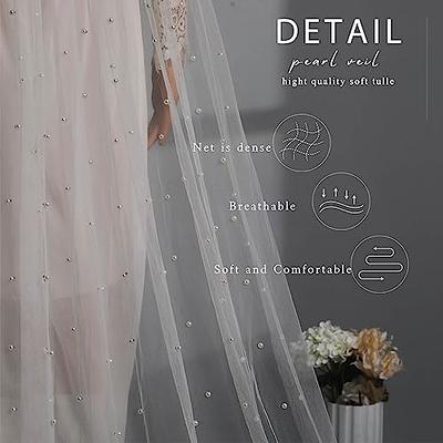 Yalice Pearl Bridal Wedding Veils Flower Long Cathedral Veil 118'' Veils  for Brides 1 Tier Fingertip Length Veil with Comb (Catherdral Length:300 *