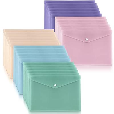 Sooez 12 Pack Plastic Envelopes Poly Envelopes, Clear Document Folders US Letter A4 Size File Envelopes with Label Pocket & Snap Button for Home