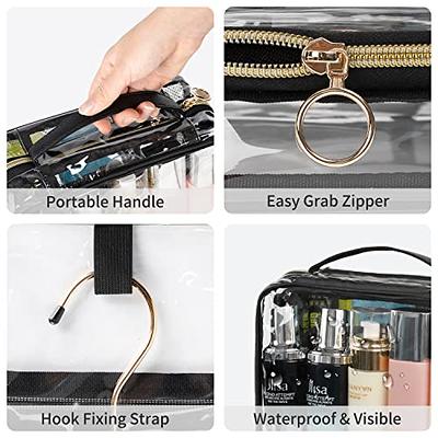 CUBETASTIC Travel Toiletry Bag, Portable Makeup Bag with Hanging Hook  Waterproof Cosmetic Organizer Case 3 Compartment Leather Pouch for  Toiletries