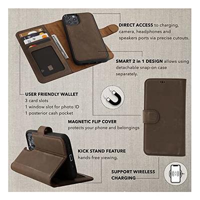 SHIELDON iPhone 15 Pro Max Magnetic Detachable Leather Wallet Case with  Premium Genuine Leather, 2in1, MagSafe Compatible RFID Blocking Card Slots