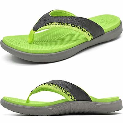 KuaiLu Mens Leather Sport Flip Flops Comfort Orthotic Thong