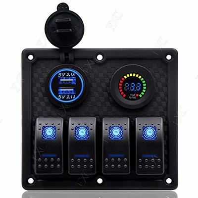 FXC 4 Gang Waterproof Marine Boat Rocker Switch Panel, DC 12V 5 Pin ON-Off  Switch