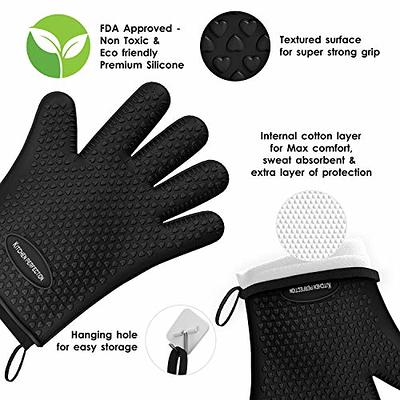 Silicone Oven Mitts Heat Resistant to 500 Degrees, Heat Resistant Oven  Mitts with Kitchen Towels Soft Cotton Lining and Non-Slip Surface Safe for