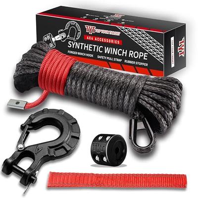 Synthetic Winch Rope Cable Kit: 1/2in x 92ft 31500LBS with Protective  Sleeve + Forged 35000LBS Winch Hook + Safety Pull Strap