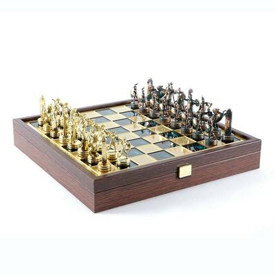 Large Poseidon Theme Chess Set Brass & Nickel Pieces with Blue