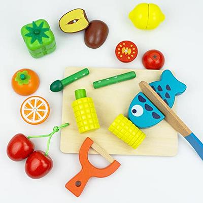 CARLORBO Wooden Toys Food for Kids Kitchen - Play Food Cutting Fruits and  Vegetables Set for Pretend Role Play