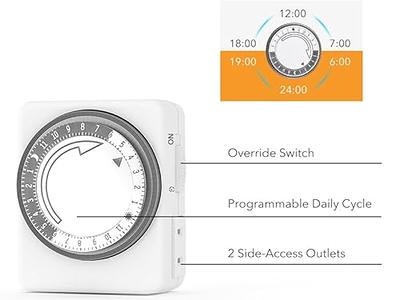 HBN Indoor Timer-24 Hour Plug-In Mechanical Indoor Mini Timer with 2 Outlets, 3 Prong, 2-Pack, White