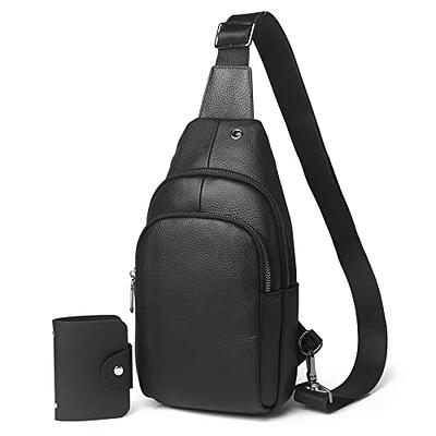 Men's Genuine Leather Medium Cross Body Shoulder Messenger Bag - Black