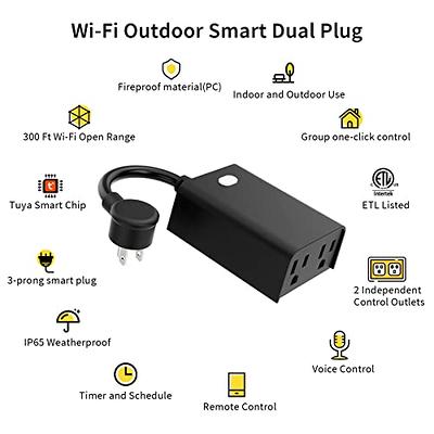 Outdoor Smart Plug,Outdoor WiFi Plug with 2 Individually Sockets,IP64  Weather Resistance, Smart Home Outlet Timer Compatible with Alexa, Google  Home